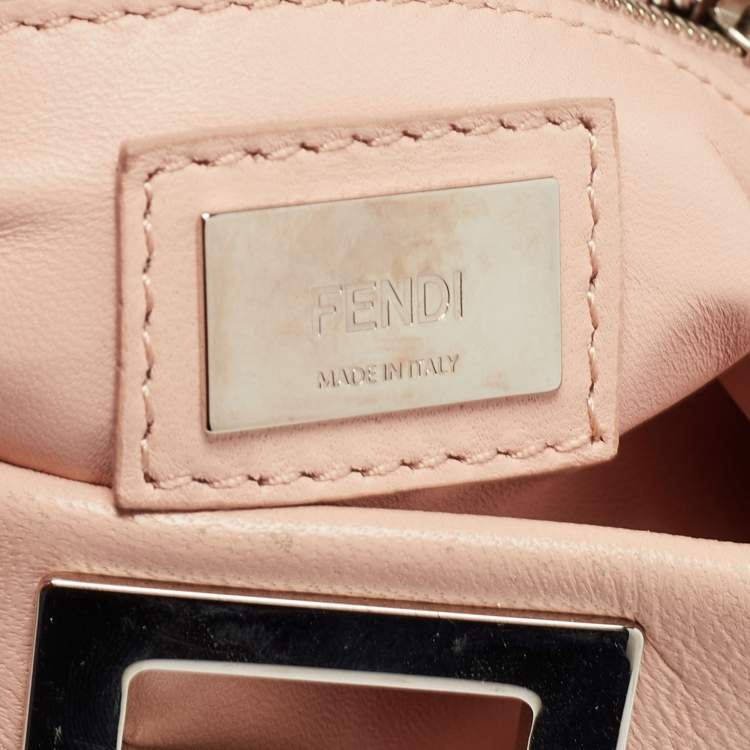 Pre Owned Fendi Light Pink Leather Mini Peekaboo Studded Top Handle Bag