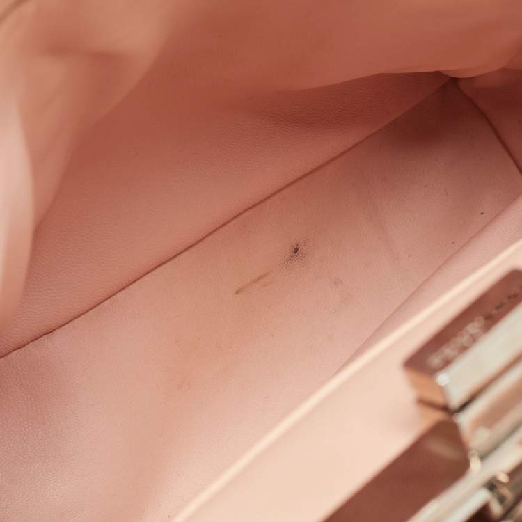Pre Owned Fendi Light Pink Leather Mini Peekaboo Studded Top Handle Bag