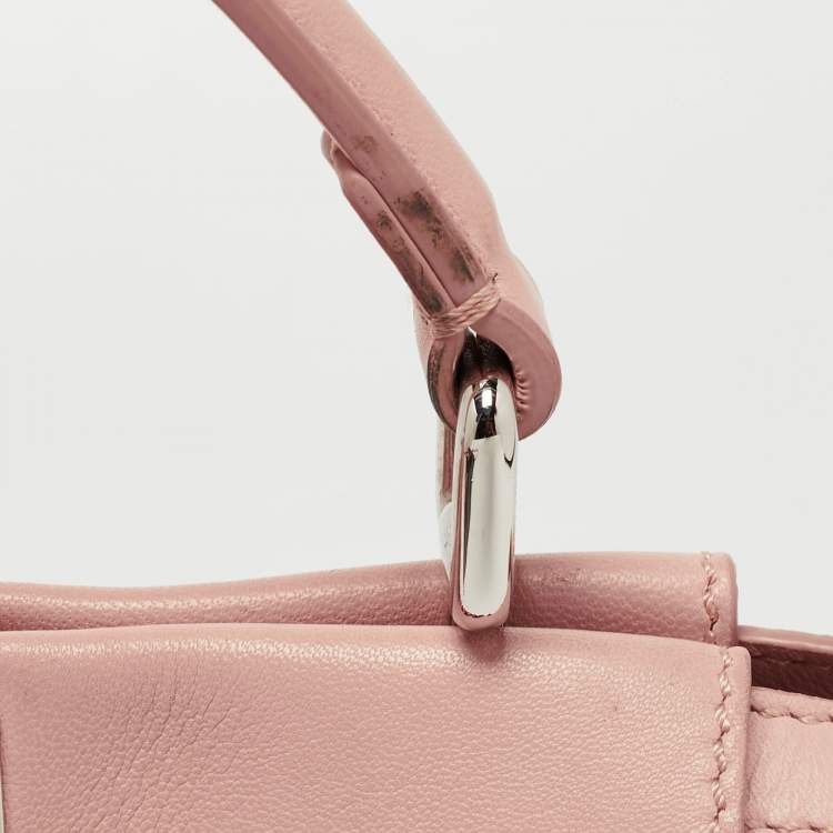 Pre Owned Fendi Light Pink Leather Mini Peekaboo Studded Top Handle Bag