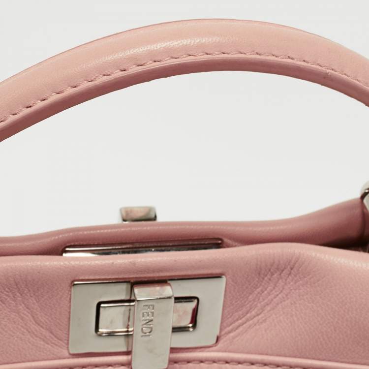 Pre Owned Fendi Light Pink Leather Mini Peekaboo Studded Top Handle Bag
