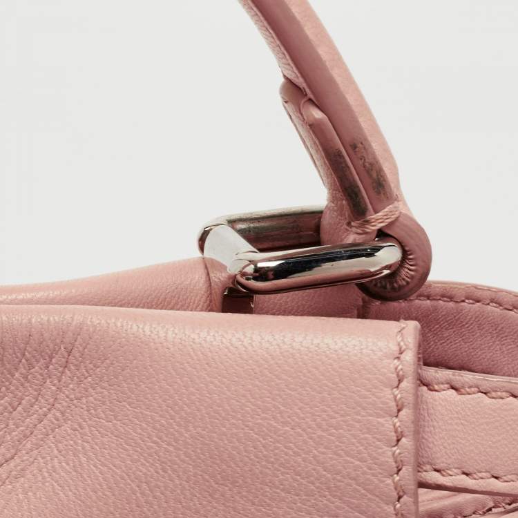 Pre Owned Fendi Light Pink Leather Mini Peekaboo Studded Top Handle Bag