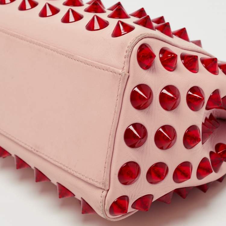 Pre Owned Fendi Light Pink Leather Mini Peekaboo Studded Top Handle Bag