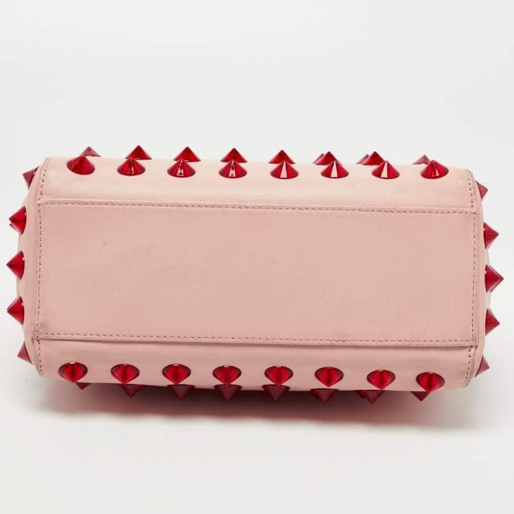 Pre Owned Fendi Light Pink Leather Mini Peekaboo Studded Top Handle Bag
