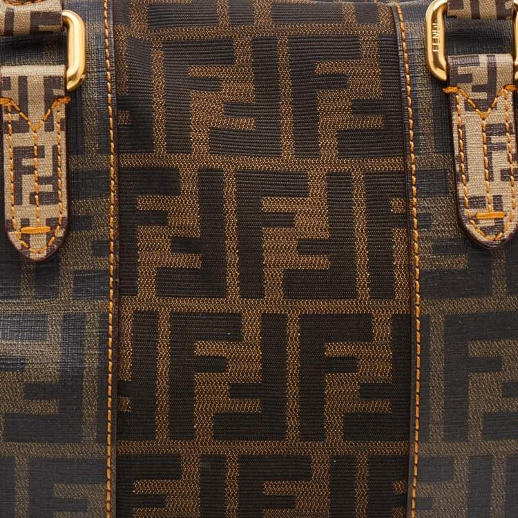 Pre Owned Fendi Brown Zucca Canvas and Coated Canvas Boston Bag