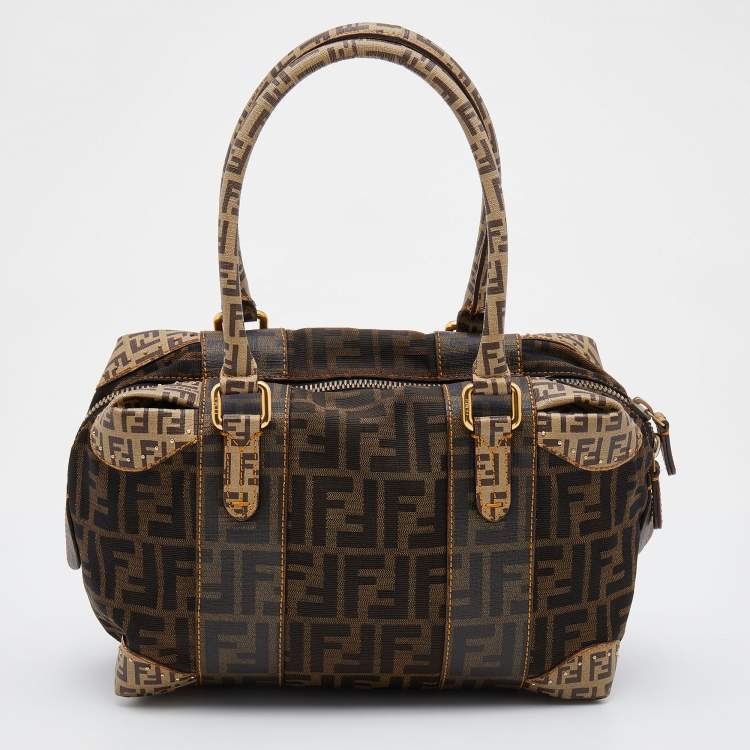 Pre Owned Fendi Brown Zucca Canvas and Coated Canvas Boston Bag