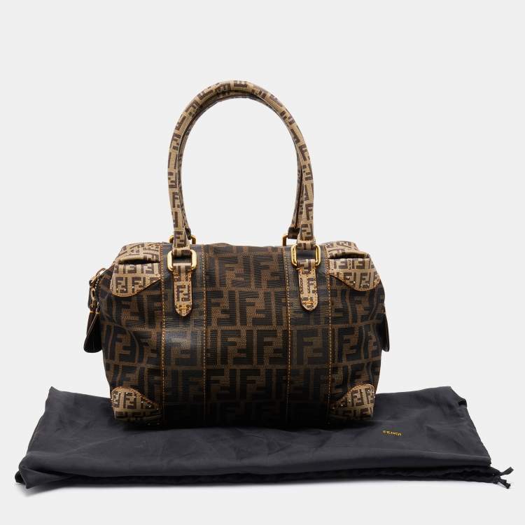 Pre Owned Fendi Brown Zucca Canvas and Coated Canvas Boston Bag