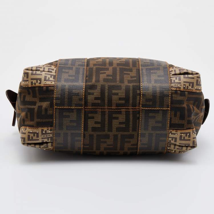 Pre Owned Fendi Brown Zucca Canvas and Coated Canvas Boston Bag