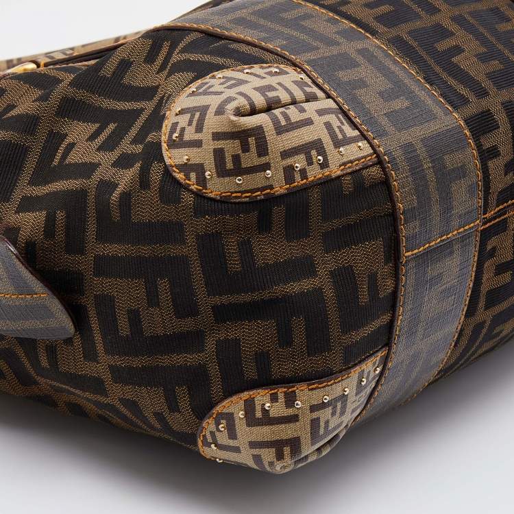 Pre Owned Fendi Brown Zucca Canvas and Coated Canvas Boston Bag