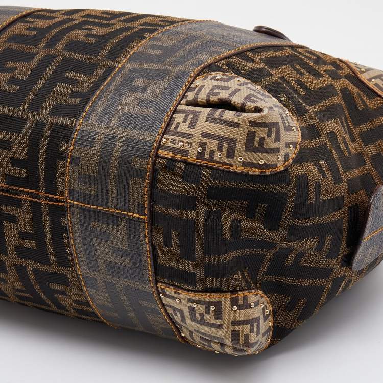 Pre Owned Fendi Brown Zucca Canvas and Coated Canvas Boston Bag
