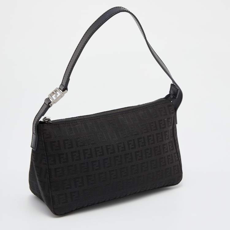 Pre Owned Fendi Black Zucchino Canvas and Leather Small Hobo