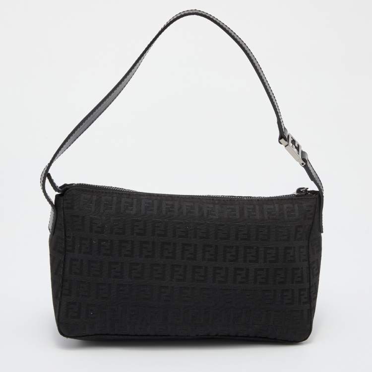 Pre Owned Fendi Black Zucchino Canvas and Leather Small Hobo