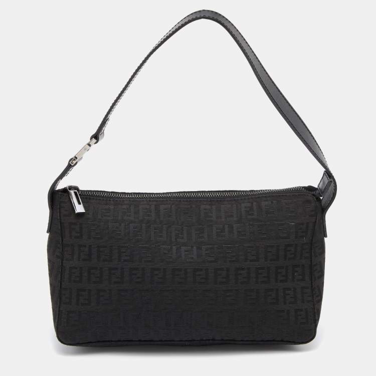 Pre Owned Fendi Black Zucchino Canvas and Leather Small Hobo