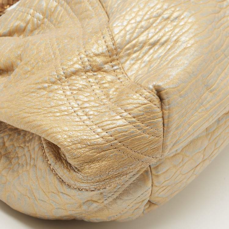 Pre Owned Fendi Metallic Gold Textured Leather Spy Hobo