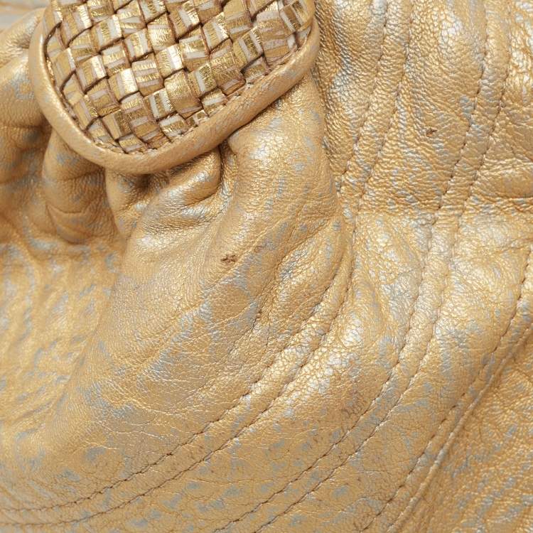 Pre Owned Fendi Metallic Gold Textured Leather Spy Hobo
