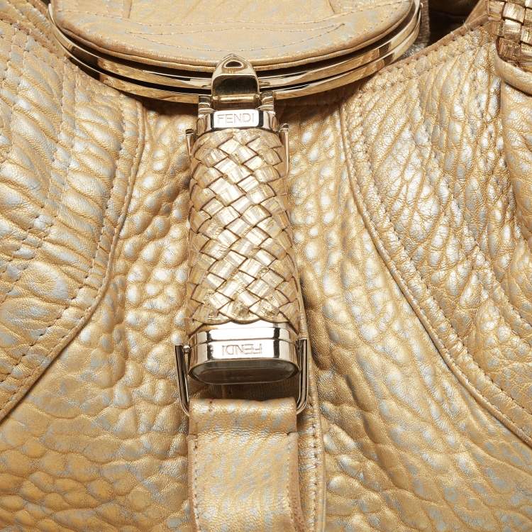 Pre Owned Fendi Metallic Gold Textured Leather Spy Hobo