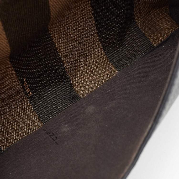 Pre Owned Fendi Black Pequin Embossed Striped Leather Claudia Small Flap Bag