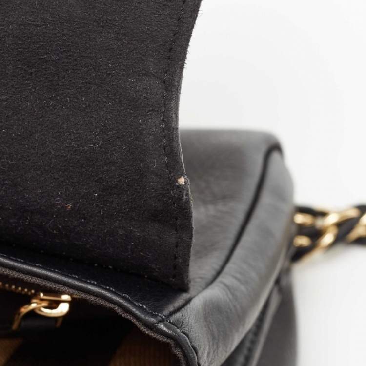 Pre Owned Fendi Black Pequin Embossed Striped Leather Claudia Small Flap Bag