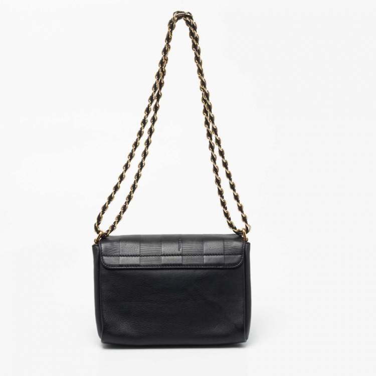 Pre Owned Fendi Black Pequin Embossed Striped Leather Claudia Small Flap Bag