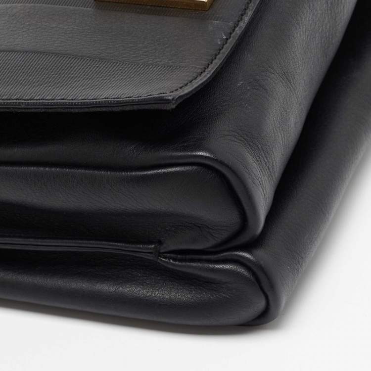 Pre Owned Fendi Black Pequin Embossed Striped Leather Claudia Small Flap Bag