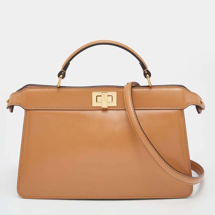 مملوكة مسبقًا Fendi Brown Leather Peekaboo ISeeU East West Top Handle Bag