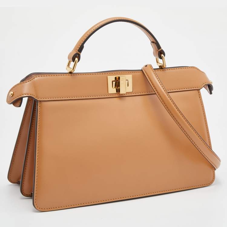مملوكة مسبقًا Fendi Brown Leather Peekaboo ISeeU East West Top Handle Bag