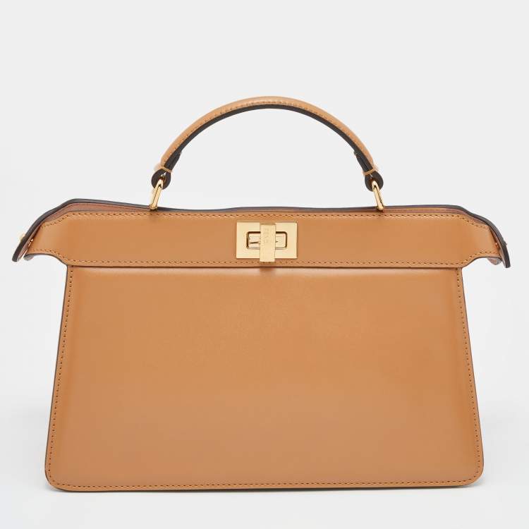 مملوكة مسبقًا Fendi Brown Leather Peekaboo ISeeU East West Top Handle Bag