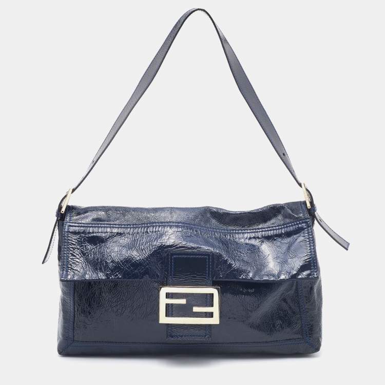 Fendi Navy Blue Patent Leather Maxi Baguette Shoulder Bag Fendi | The  Luxury Closet