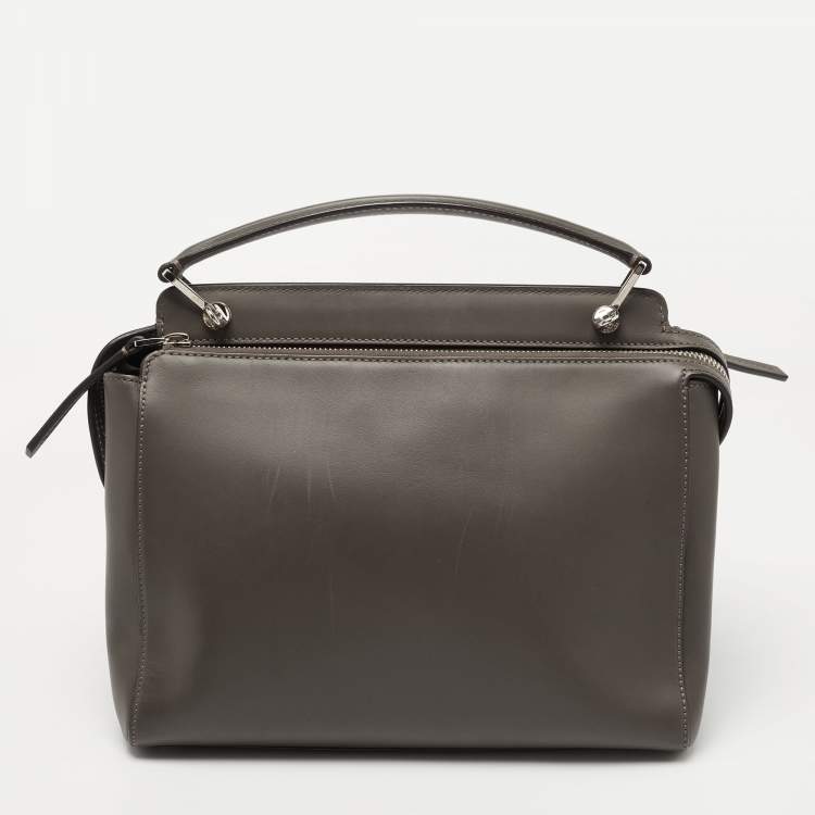 Pre Owned Fendi Dark Grey Leather Dotcom Top Handle Bag