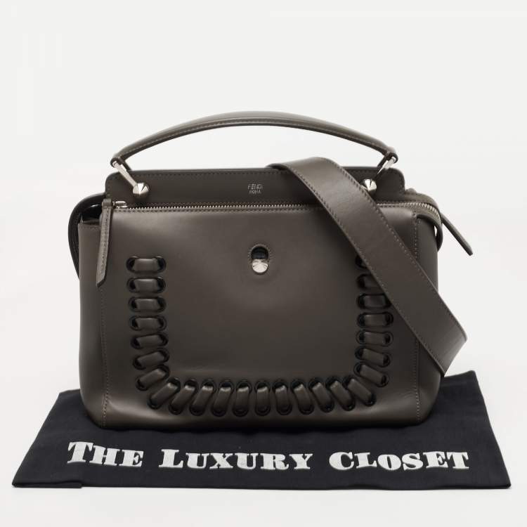Pre Owned Fendi Dark Grey Leather Dotcom Top Handle Bag