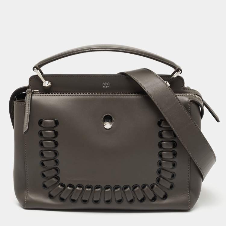 Pre Owned Fendi Dark Grey Leather Dotcom Top Handle Bag