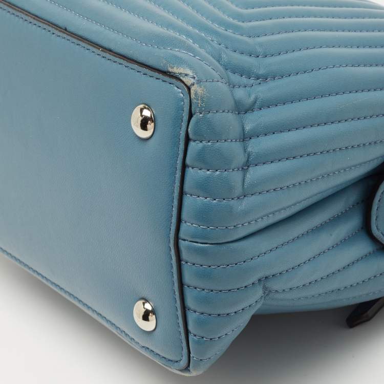 Pre Owned Fendi Light Blue Leather Small Dotcom Click Top Handle Bag