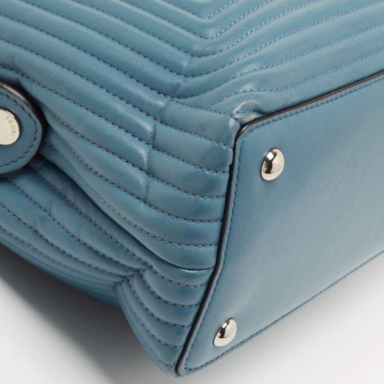 Pre Owned Fendi Light Blue Leather Small Dotcom Click Top Handle Bag