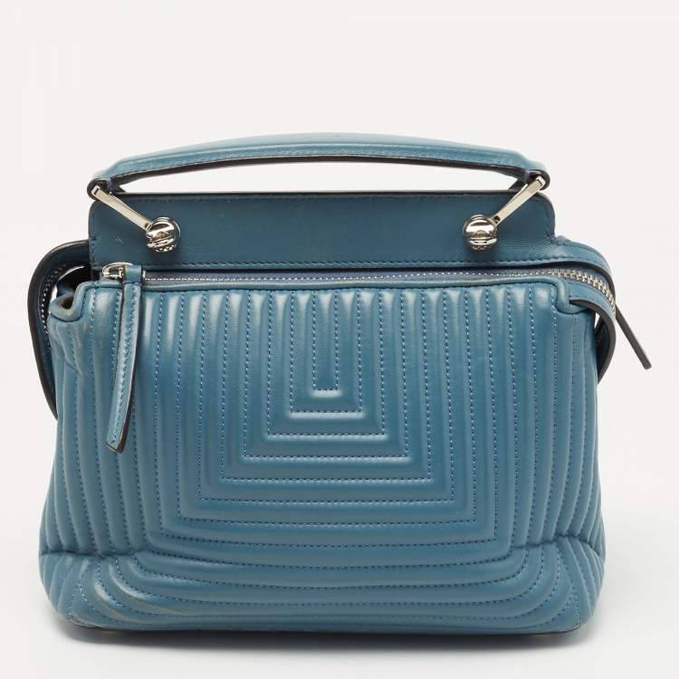 Pre Owned Fendi Light Blue Leather Small Dotcom Click Top Handle Bag