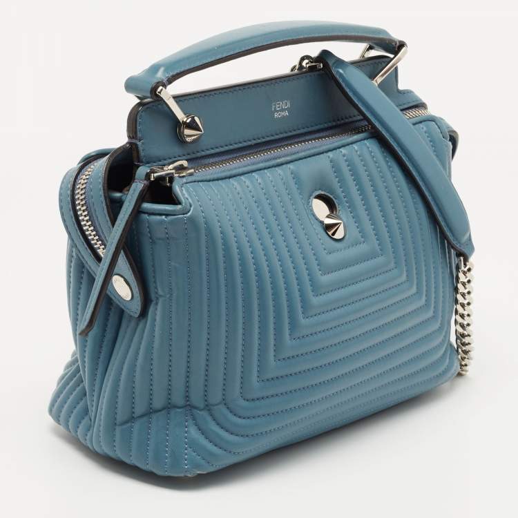 Pre Owned Fendi Light Blue Leather Small Dotcom Click Top Handle Bag