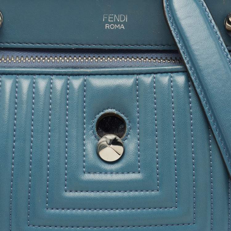 Pre Owned Fendi Light Blue Leather Small Dotcom Click Top Handle Bag