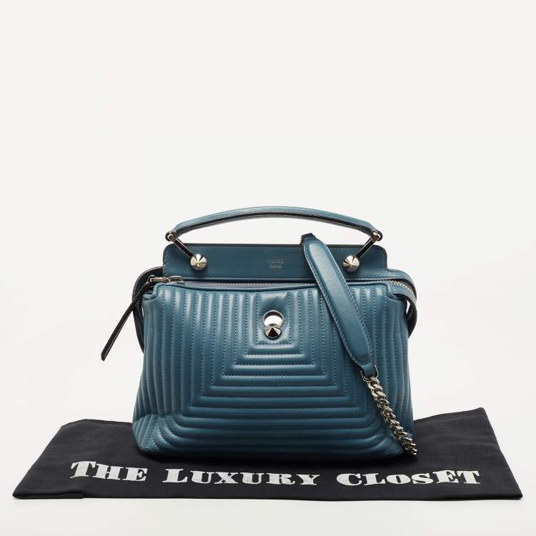 Pre Owned Fendi Light Blue Leather Small Dotcom Click Top Handle Bag