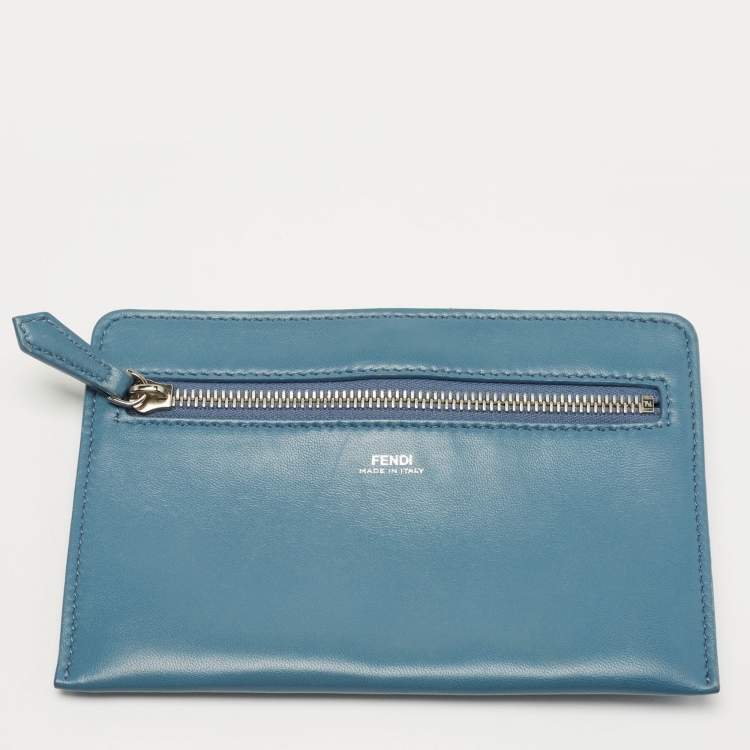 Pre Owned Fendi Light Blue Leather Small Dotcom Click Top Handle Bag