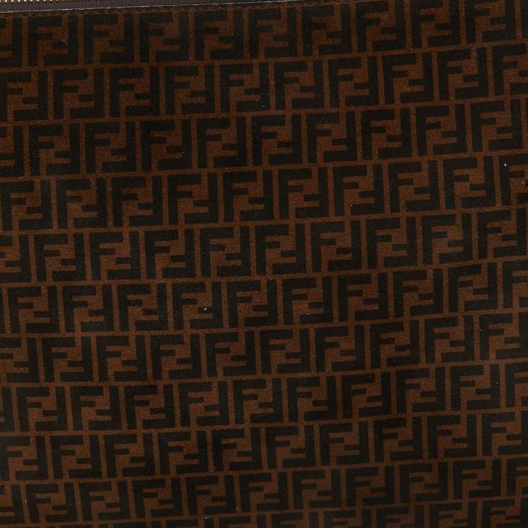 Pre Owned Fendi Tobacco Zucchino Suede and Leather Zip Wristlet Pouch