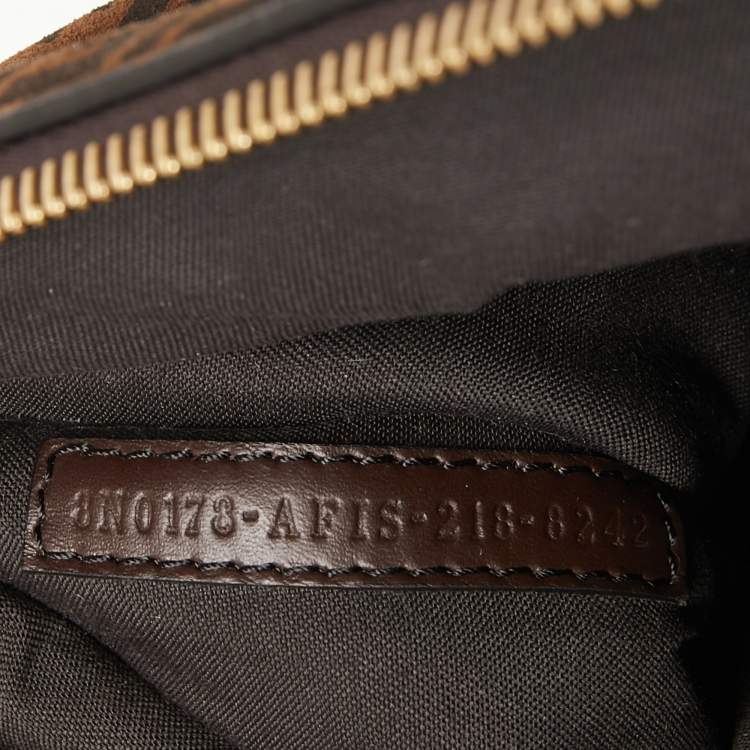 Pre Owned Fendi Tobacco Zucchino Suede and Leather Zip Wristlet Pouch