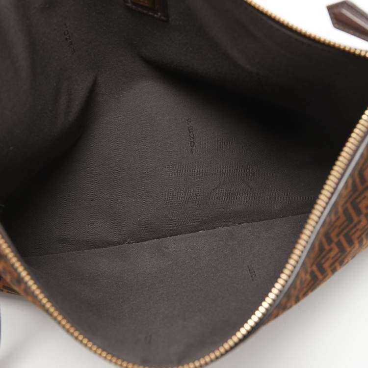 Pre Owned Fendi Tobacco Zucchino Suede and Leather Zip Wristlet Pouch