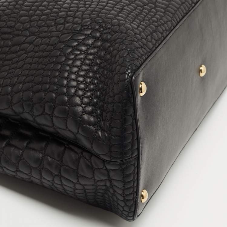 Pre Owned Fendi Black Croc Embossed Leather Medium 2Jours Tote