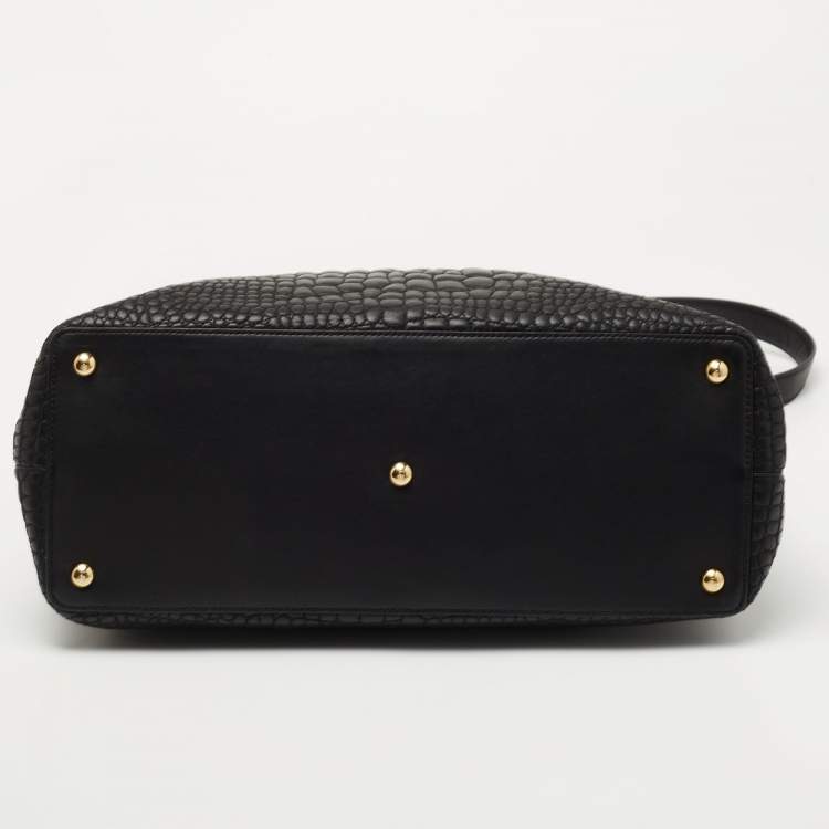 Pre Owned Fendi Black Croc Embossed Leather Medium 2Jours Tote