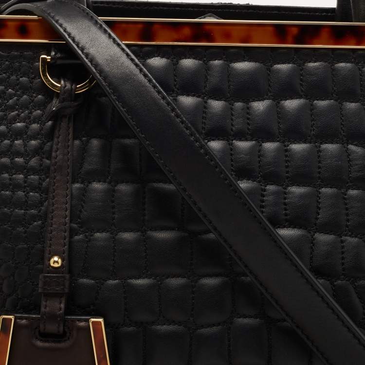 Pre Owned Fendi Black Croc Embossed Leather Medium 2Jours Tote