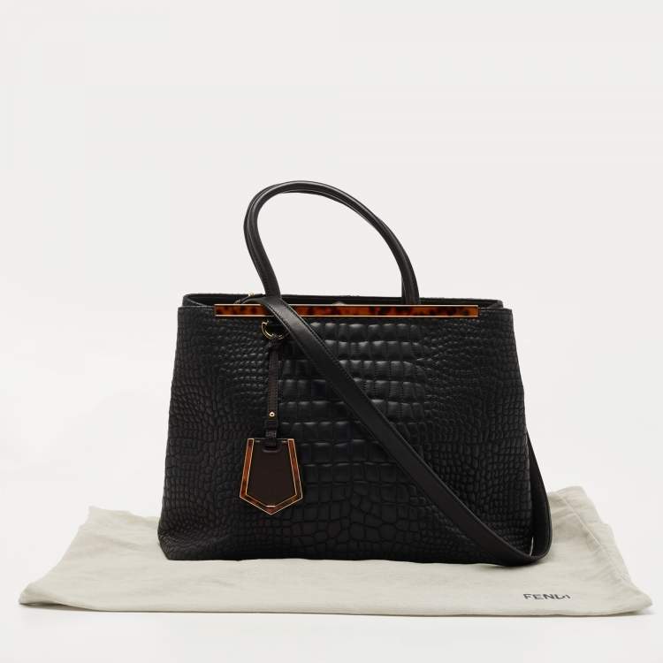Pre Owned Fendi Black Croc Embossed Leather Medium 2Jours Tote