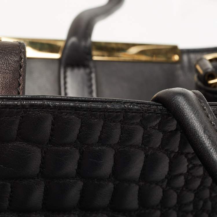 Pre Owned Fendi Black Croc Embossed Leather Medium 2Jours Tote