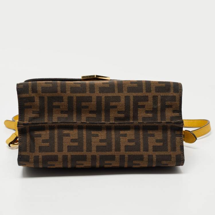 Pre Owned Fendi Brown/Yellow Zucca Canvas and Leather Mini Demi Jour Top Handle Bag