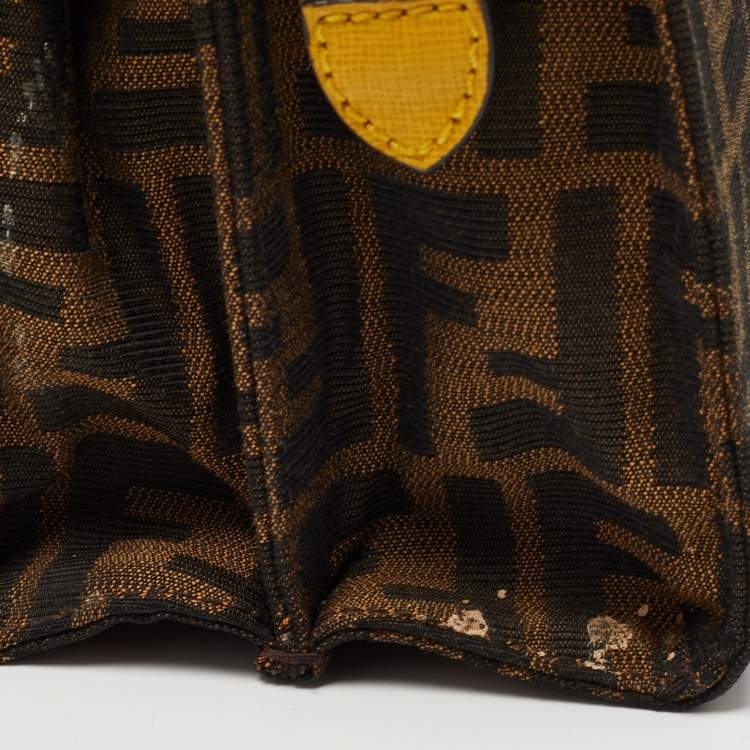 Pre Owned Fendi Brown/Yellow Zucca Canvas and Leather Mini Demi Jour Top Handle Bag