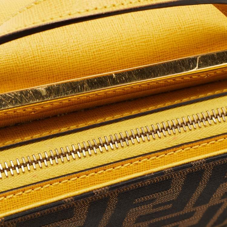 Pre Owned Fendi Brown/Yellow Zucca Canvas and Leather Mini Demi Jour Top Handle Bag