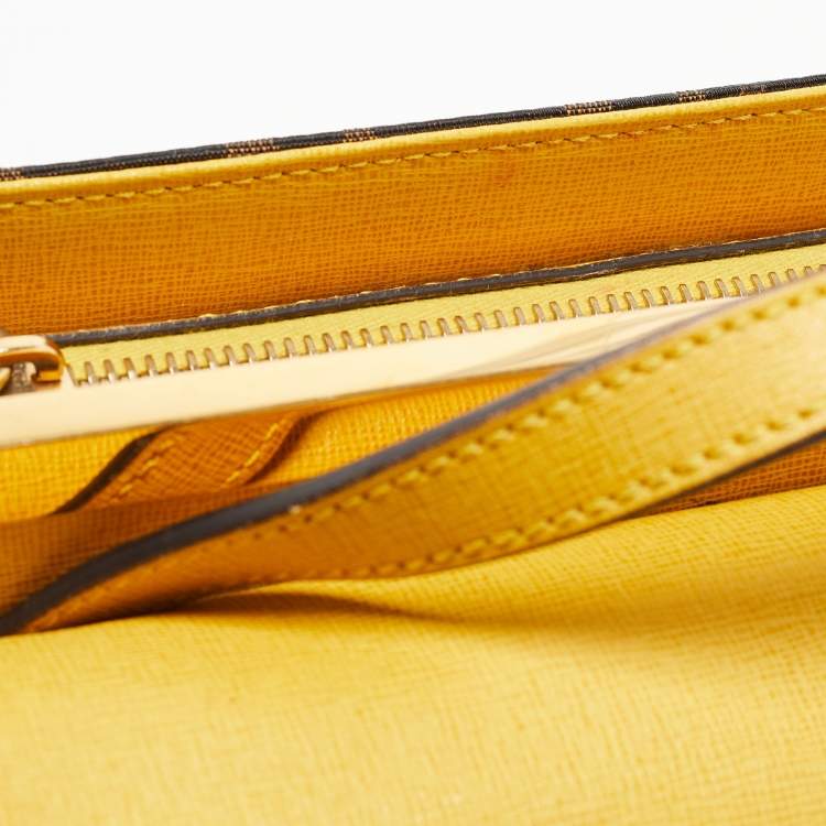 Pre Owned Fendi Brown/Yellow Zucca Canvas and Leather Mini Demi Jour Top Handle Bag