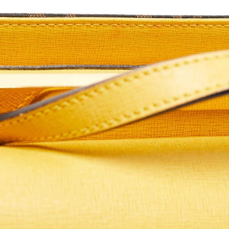 Pre Owned Fendi Brown/Yellow Zucca Canvas and Leather Mini Demi Jour Top Handle Bag